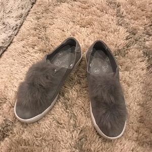 Gray Fur Pompom Sneakers